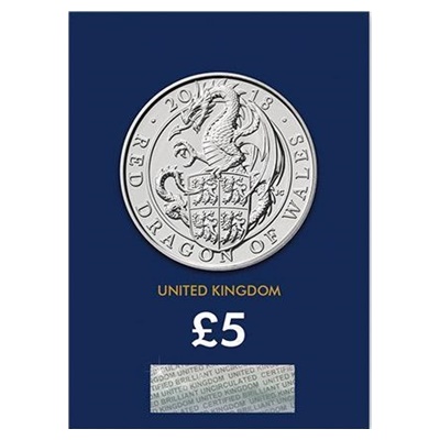 2018 £5 BU Coin (Card) - Queen's Beast - Red Dragon of Wales - Click Image to Close